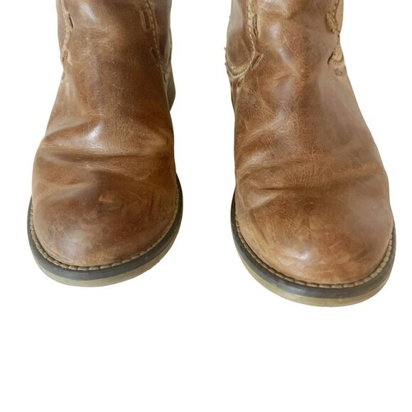 Corral Charlotte Brown Distressed Leather Daisy Laser Cut Tall Equestrian Boots - Picture 3 of 11